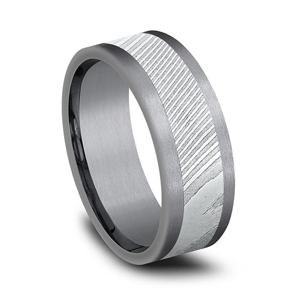 Tantalum and Damascus Steel Comfort-fit Design Wedding Band
