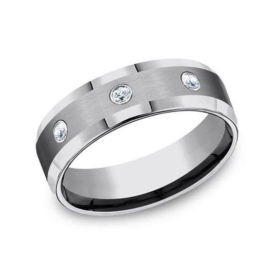 Tungsten Comfort-Fit Design Diamond Wedding Band