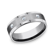 Tungsten Comfort-Fit Design Diamond Wedding Band