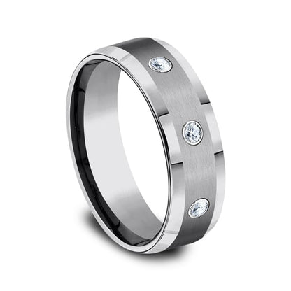 Tungsten Comfort-Fit Design Diamond Wedding Band