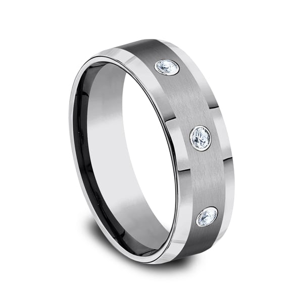 Tungsten Comfort-Fit Design Diamond Wedding Band