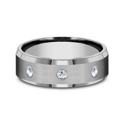 Tungsten Comfort-Fit Design Diamond Wedding Band