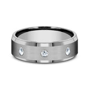 Tungsten Comfort-Fit Design Diamond Wedding Band