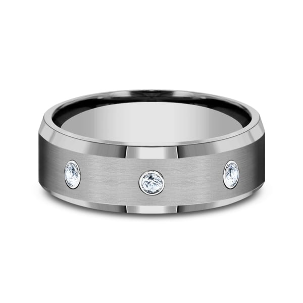Tungsten Comfort-Fit Design Diamond Wedding Band