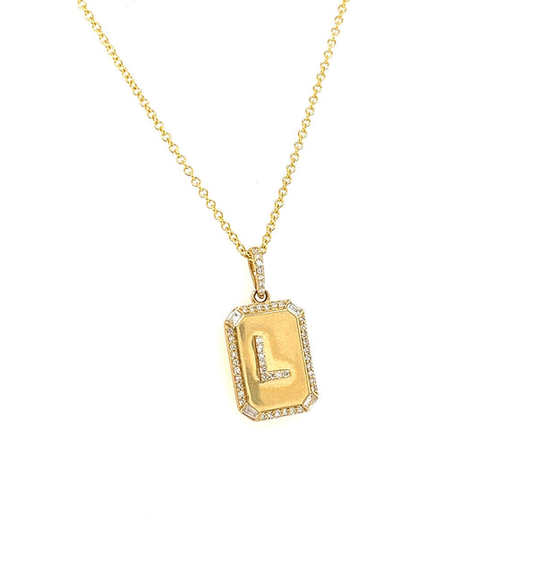 14k yellow gold diamond l initial charm 0.20ct