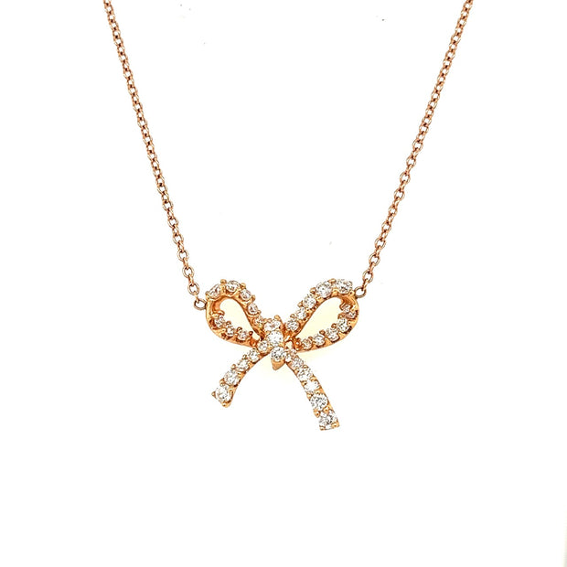 14k rose gold diamond bow necklace