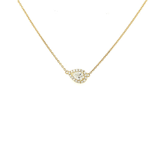 14k yellow gold east to west pear shape diamond halo pendant 0.41ct