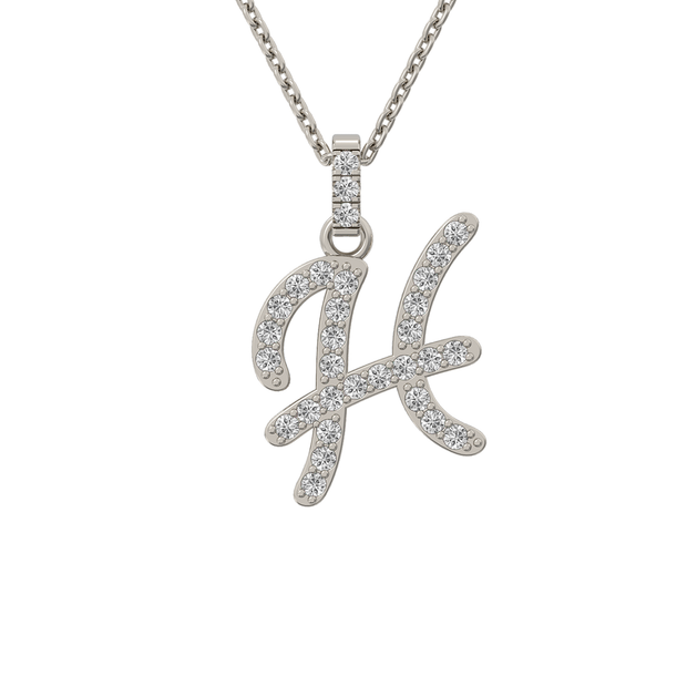 14k white gold diamond script initial 0.31ct