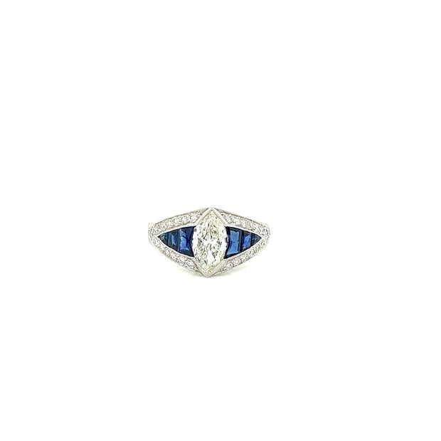 platinum diamond and blue sapphire fashion ring 2.12ct