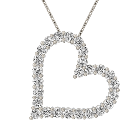 14k white gold diamond open heart pendant 1.40ct