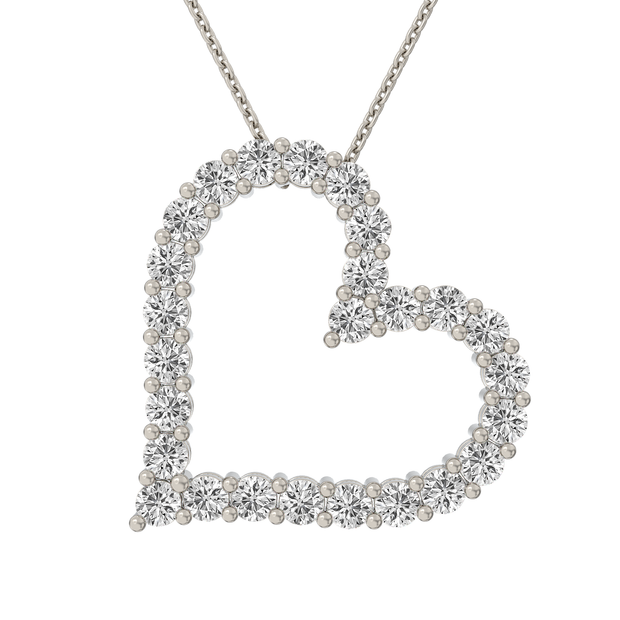 14k white gold diamond open heart pendant 1.40ct