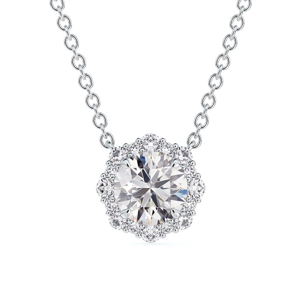 platinum floral halo forevermark diamond pendant