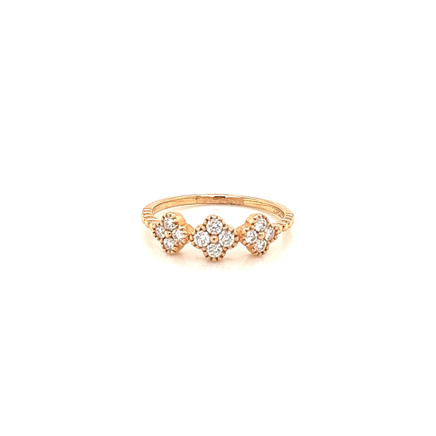 18k rose gold three cluster  flower diamond ring 0.34ct