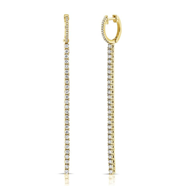 14k yellow gold straight line diamond huggie earrings 1.25ct