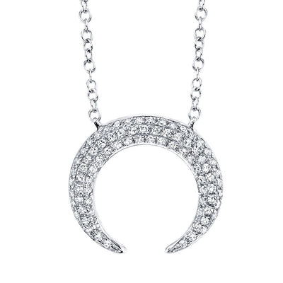 14k white gold diamond pave crescent necklace 0.20ct