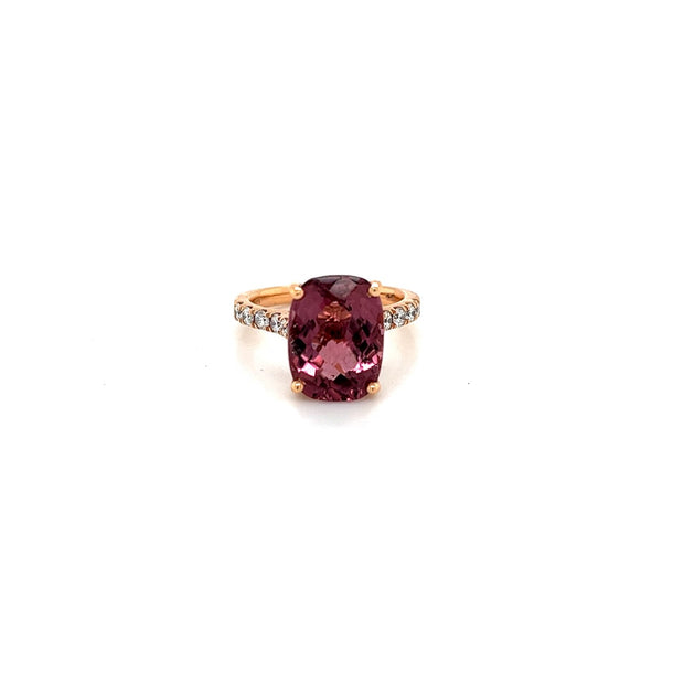14k rose gold elongated pink tourmaline diamond ring