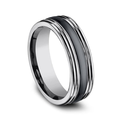 Tungsten and Seranite Two-Tone Design Wedding Band