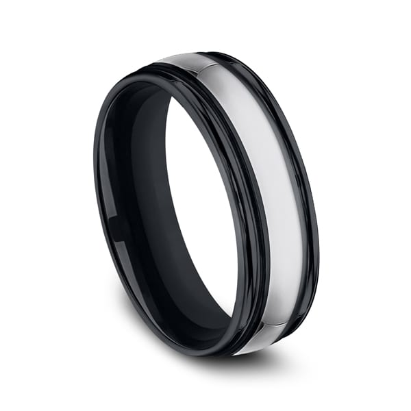 Tungsten and Seranite Comfort-Fit Design Wedding Band