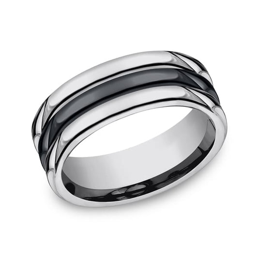 Tungsten and Seranite Comfort-Fit Design Wedding Band