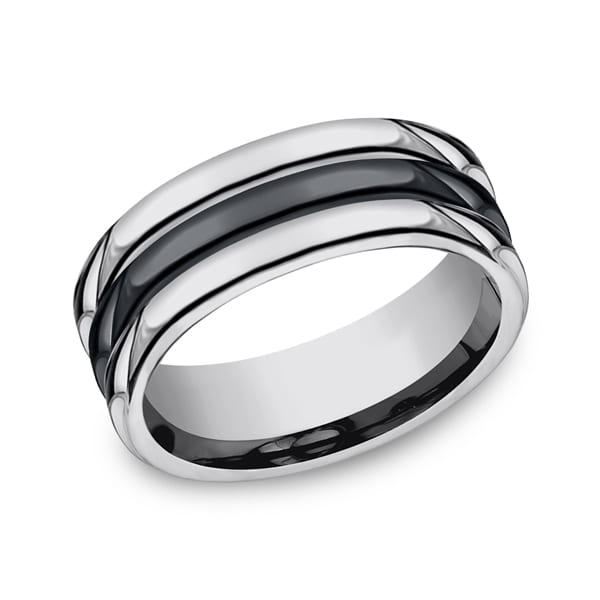 Tungsten and Seranite Comfort-Fit Design Wedding Band