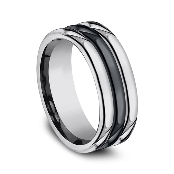 Tungsten and Seranite Comfort-Fit Design Wedding Band
