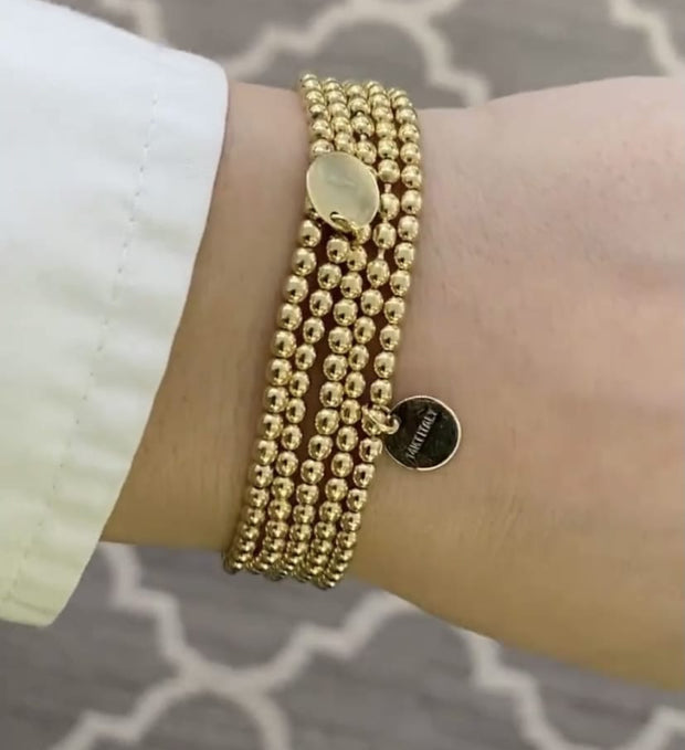 14k Yellow Gold beaded Bracelet with diamond accent – Vivien Frank Designs